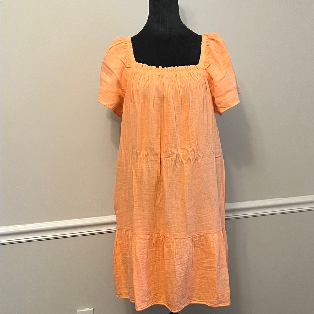 GAP Bright Orange Puff Sleeve Mini Dress